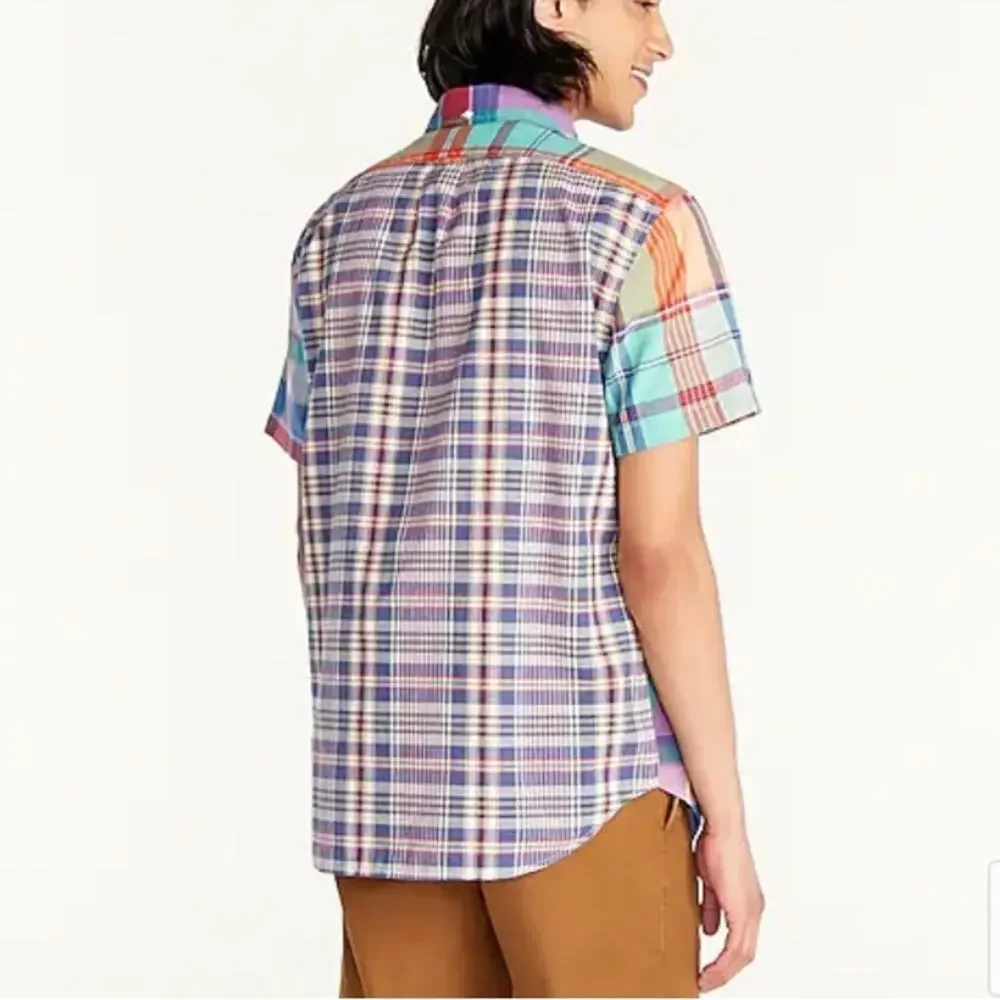 J. Crew mixed plaid Relaxed short sleeve Indian madras shirt